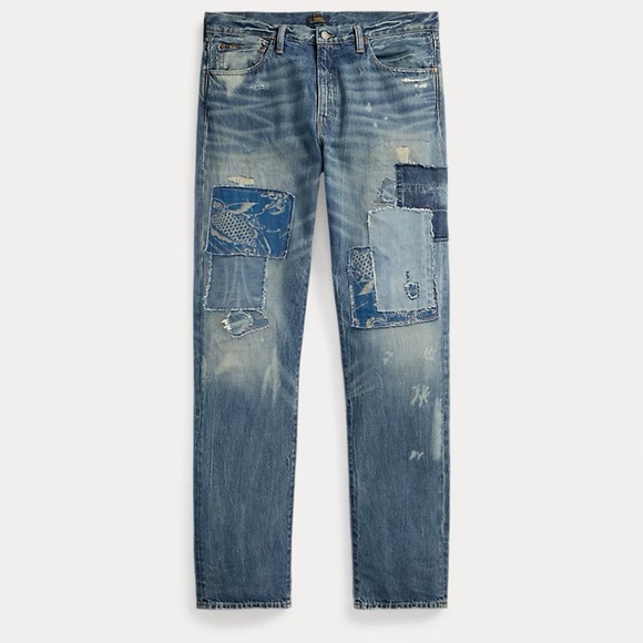 Polo By Ralph Lauren Varrick Slim Straight Koi Patchwork Distressed Jeans - Picture 13 of 14